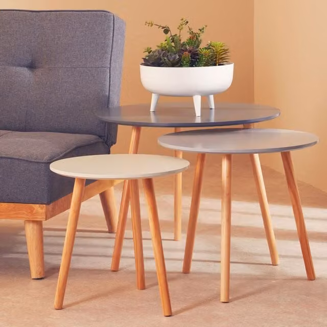 Orsina Set of 3 Round Wooden Nesting Coffee Tables in Grey – 1