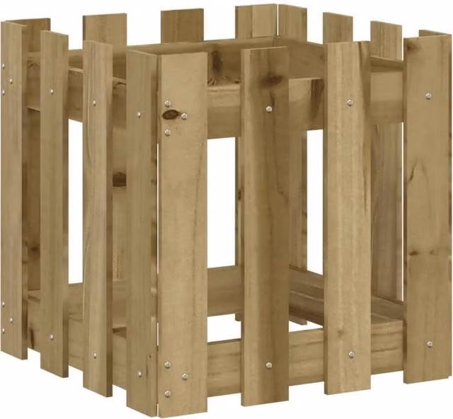 Berkfield Home Brown Ornamental Garden Planter with Fence Design, W/D/H: 40 x 40 x 40 cm