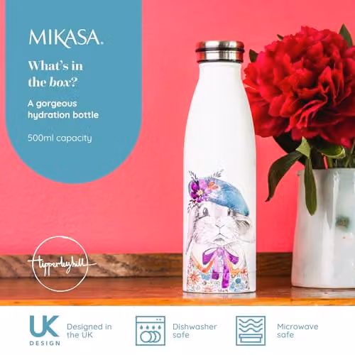 Mikasa Tipperleyhill Rabbit Double-Walled Stainless Steel Vacuum-Insulated Water Bottle, 500ml, White/Multicolour – 2