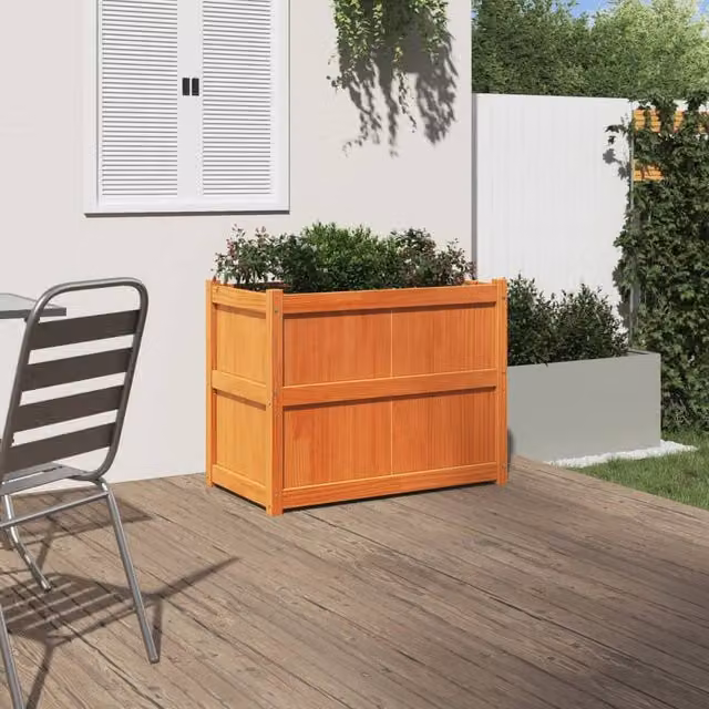 Berkfield Home Beautiful Garden Planter in Wax Brown, Solid Pine Wood, W/D/H: 90 x 50 x 70 cm