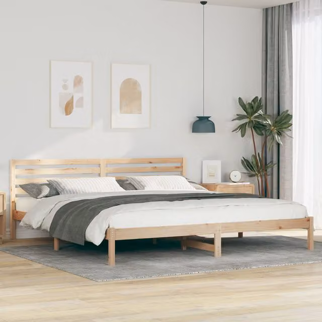 Berkfield Home Solid Pine Wood Bed with Headboard, Brown, W: 200 cm, D: 210 cm – 1