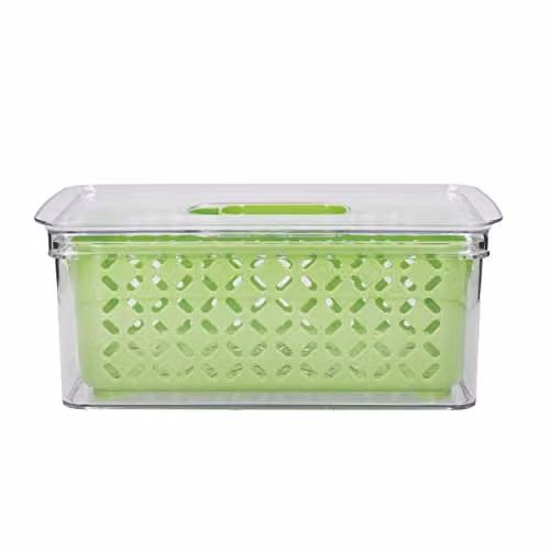 MasterClass Fresh Keeper Stacking Lidded Fridge Storage Box, 1.0 l, Green and Transparent