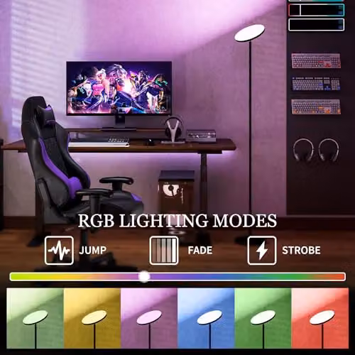 HOMCOM RGB Uplighter Floor Lamp in Black, Dimmable LED Standing Lamp with Remote and Touch Control, Height: 177 cm – 3