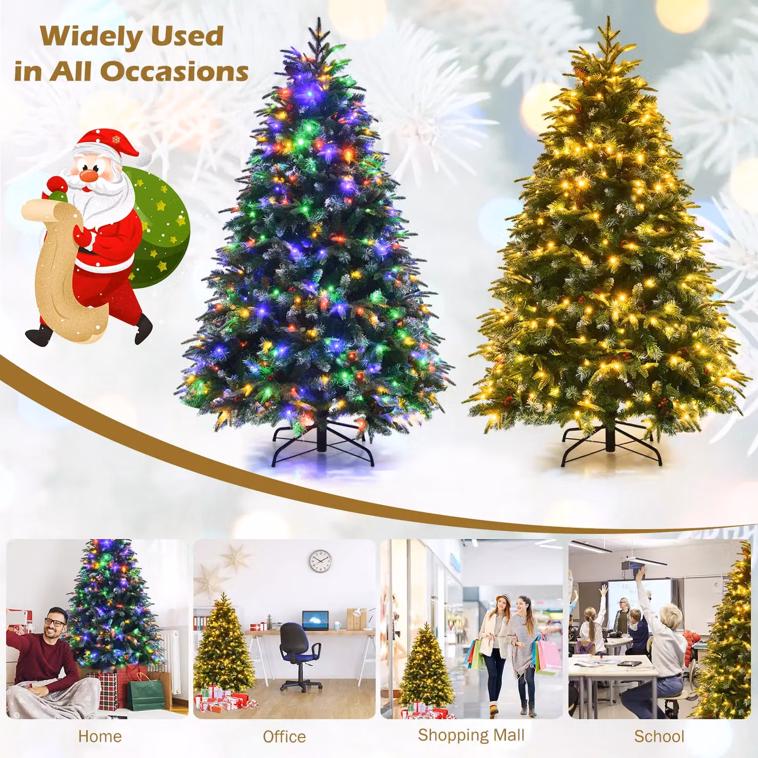 Costway 5FT Pre-Lit Snowy Artificial Christmas Tree with 250 LED Lights and 11 Lighting Modes in Green – 2