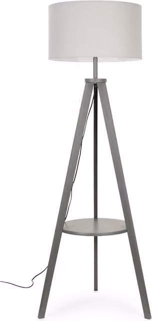 ValueLights Morrigan Grey Wood Tripod Floor Lamp with Fabric Drum Shade