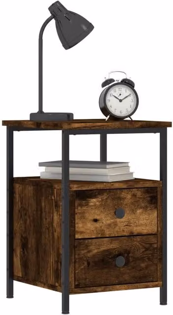 Berkfield Home Set of 2 Smoked Oak Bedside Cabinets, Brown, W/D/H: 34 x 35.5 x 50 cm