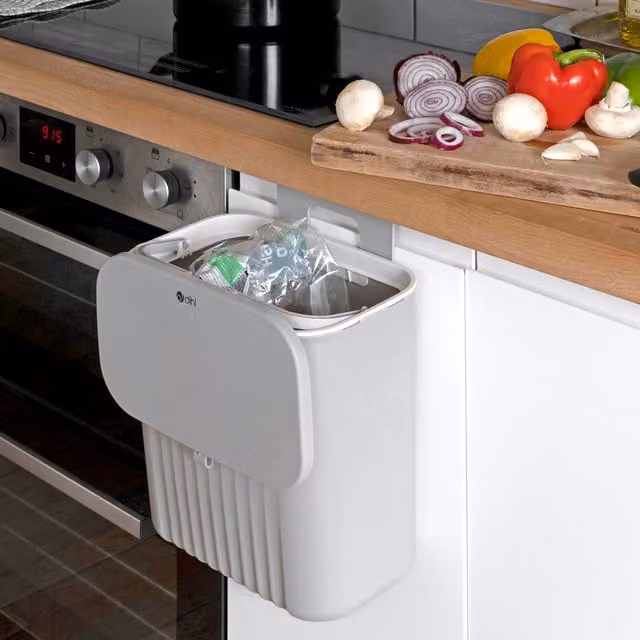 DIHL White Hanging Wall-Mounted Kitchen Compost Bin with Flip Lid