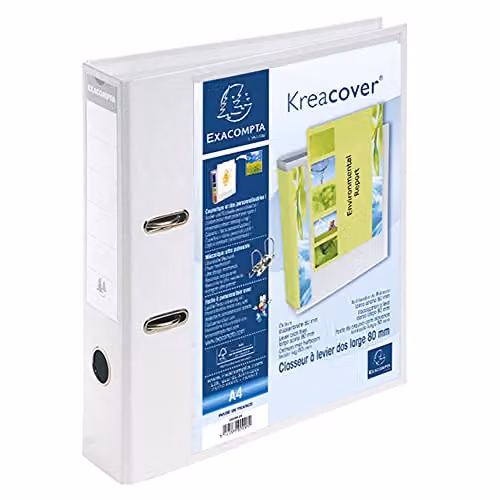 Exacompta Kreacover Collection Prem'Touch White Polypropylene Lever Arch File for A4 Documents with 2 Rings and 70mm Spine