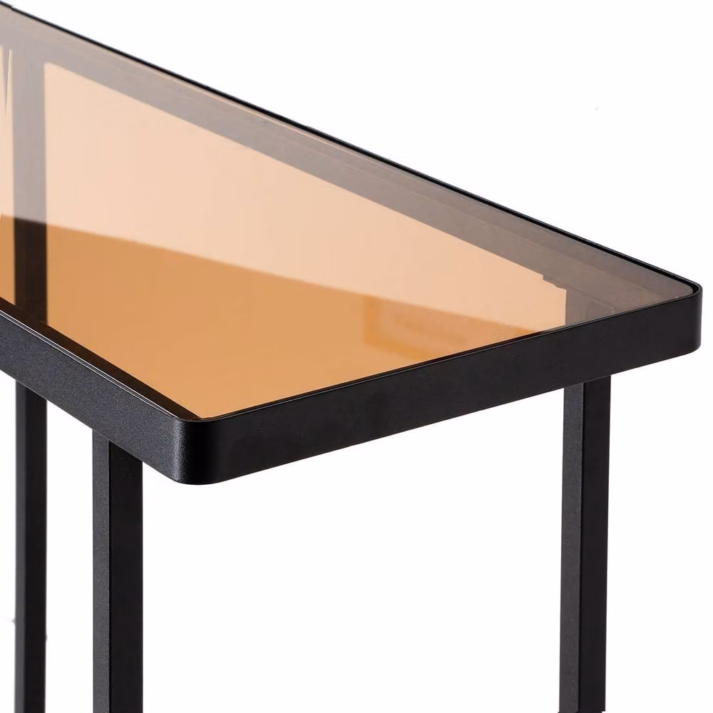 CALICOSY ORA Modern Console Table with Two Smoked Glass Shelves, Black, W: 80 cm, D: 30 cm, H: 80 cm – 4