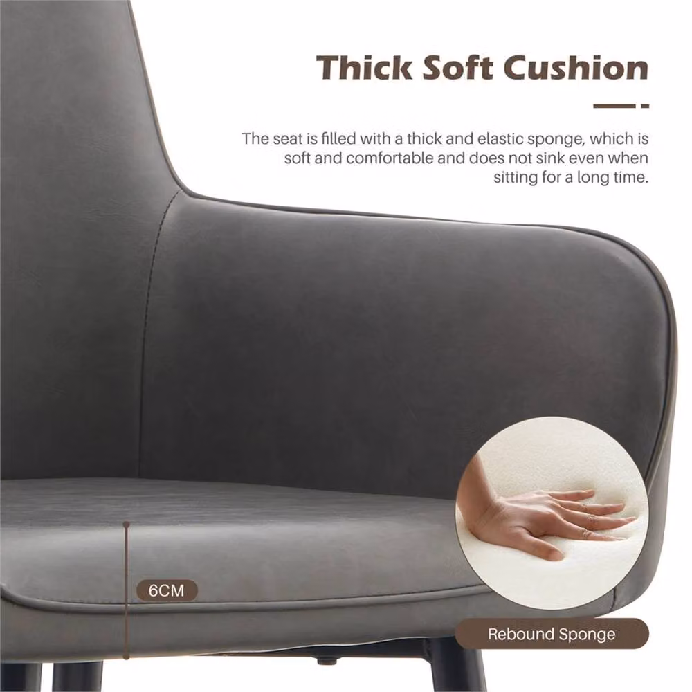 SPETLEK Set of 2 Grey PU Leather Dining Chairs with Metal Legs – 4