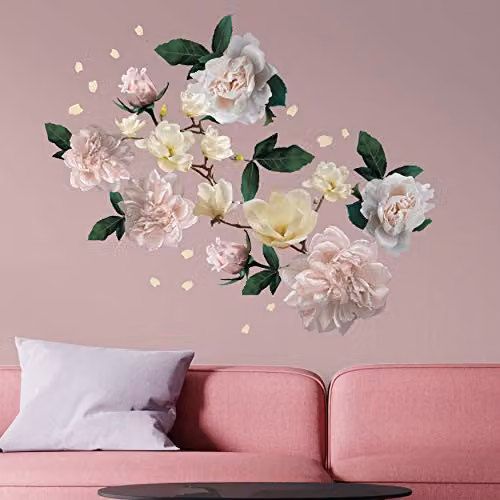 WALPLUS White Magnolia and Roses Wall Stickers, W 207 cm x H 151 cm, Removable Floral Wall Decals – 3