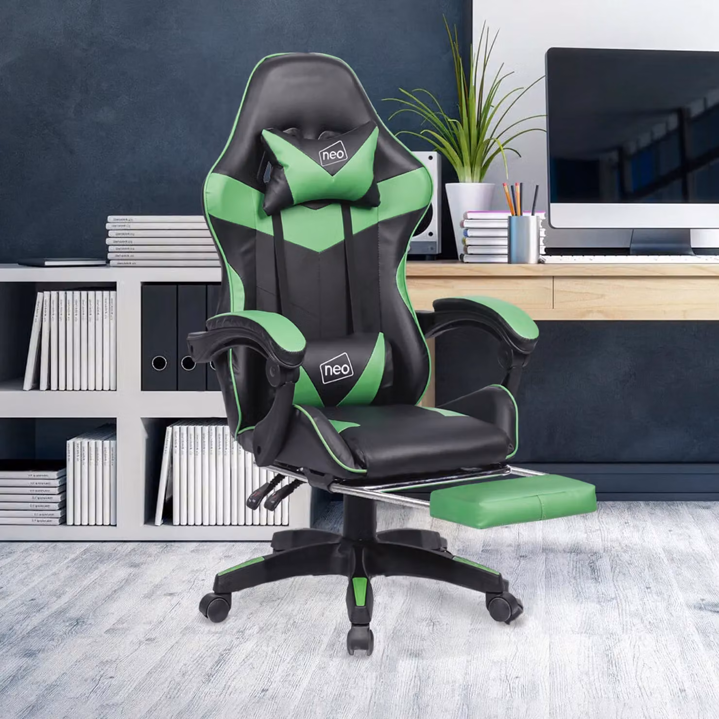 Neo Green PU Leather Gaming Chair with Footrest and Headrest – 5