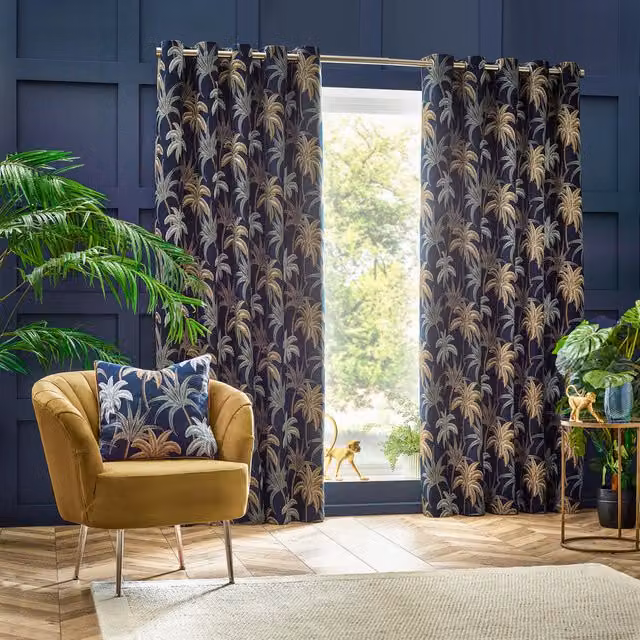 Make It A Home Set of 2 Galapagos Jacquard Eyelet Curtains in Blue, Height: 229 cm