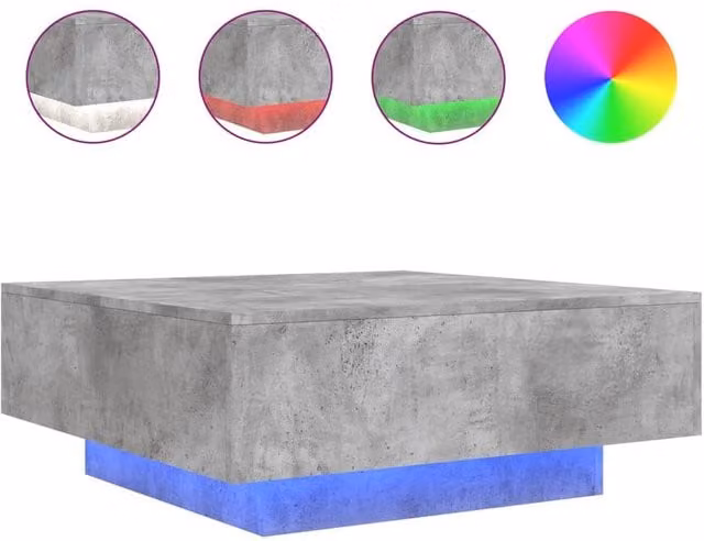 Berkfield Home Modern Square Coffee Table with LED Lights in Grey, W/D/H: 80 x 80 x 31 cm – 1