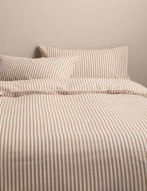 M&S Simple Striped Cotton Blend Bedding Set in Beige, 90 x 190 cm