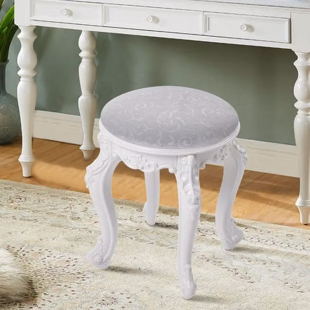 Livingandhome Flannel Round Upholstered Dressing Makeup Stool in White