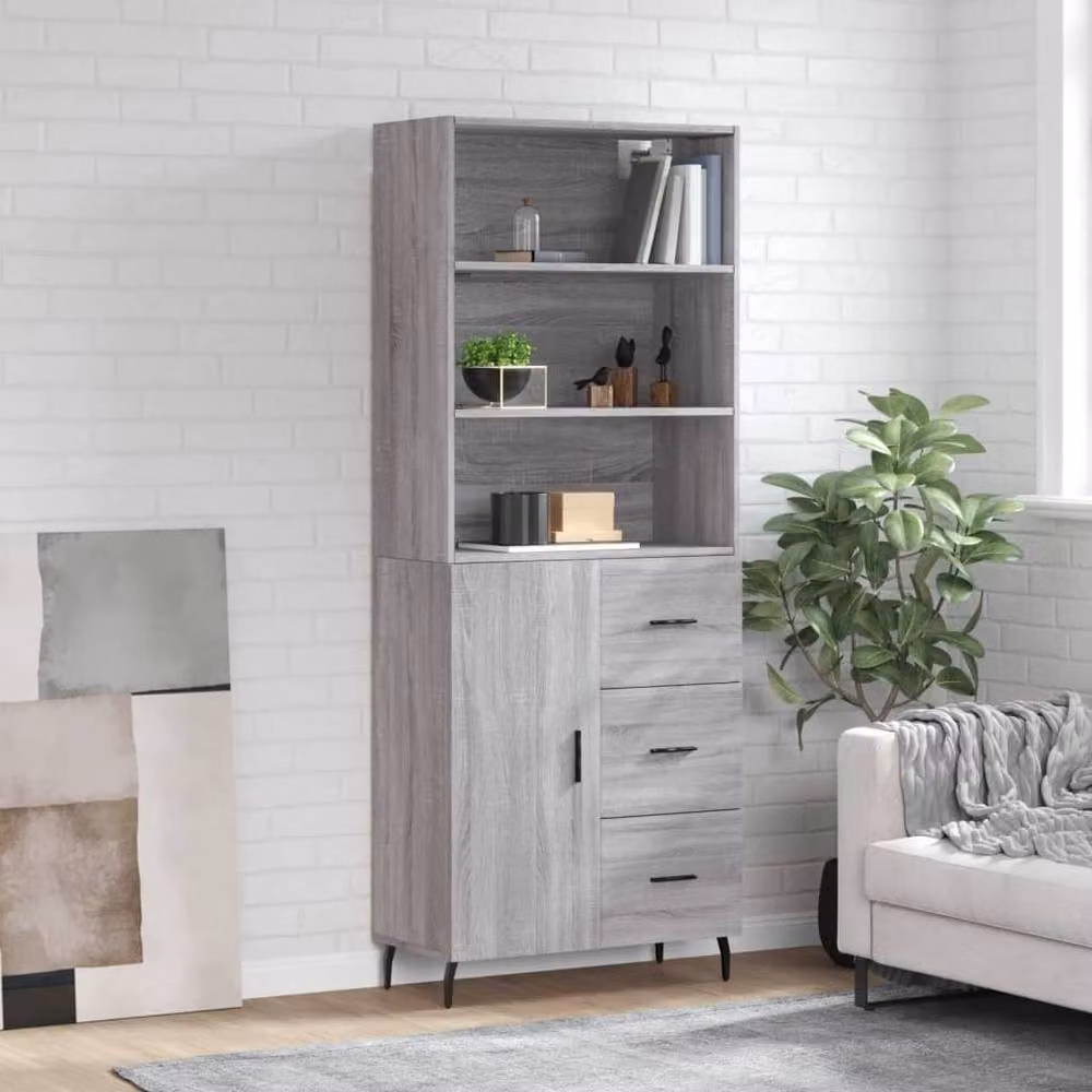 Berkfield Home Grey Sonoma Modern Highboard with Hinged Doors and Internal Shelves, W/D/H: 69.5 x 34 x 180 cm – 2
