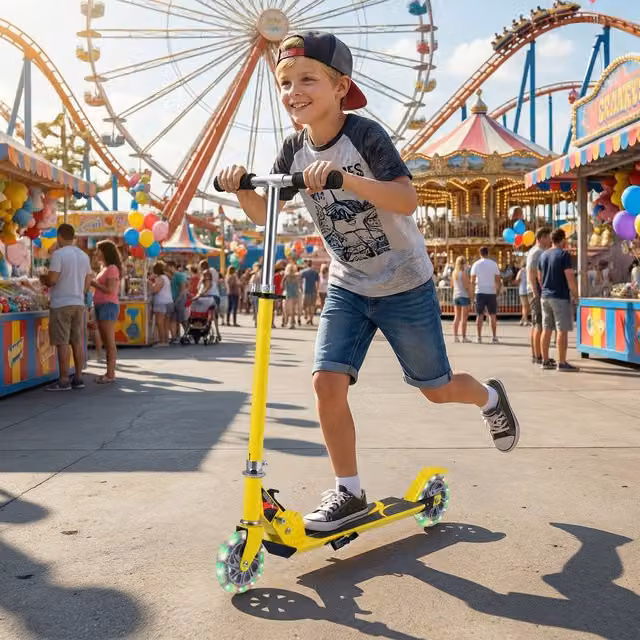 Costway Height Adjustable and Foldable Kids Scooter with Light-Up Wheels and Brake in Yellow