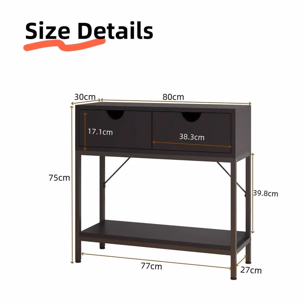 VOGREX Black Console Table with 2 Drawers, MDF Top and Metal Frame for Hallway or Living Room – 2