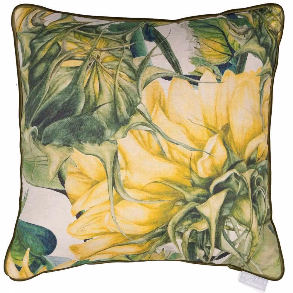 Voyage Maison Easton Floral Square Cotton Cushion in Yellow, Green and Beige, W/D/H: 50 x 50 x 50 cm – 2
