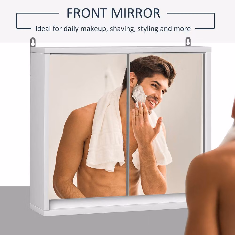 STILVORA White Glossy Wall Mounted Bathroom Mirror Cabinet with Glass Doors and Internal Shelves – 3
