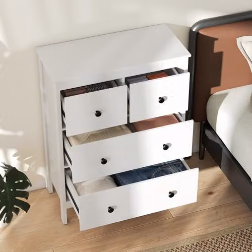 HOMCOM Modern 4 Drawer Chest of Drawers for Bedroom or Hallway, White, W: 74 cm, D: 35 cm, H: 97 cm – 3