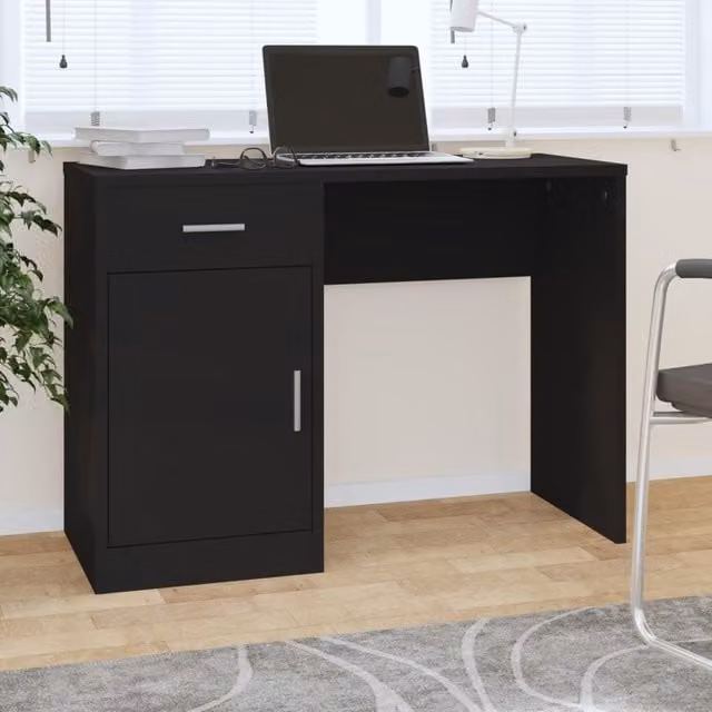 Berkfield Home Modern Black Computer Desk with Drawer and Cabinet, W/D/H: 100 x 40 x 73 cm – 1