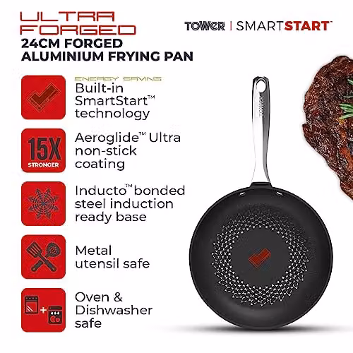 Tower T900300 SmartStart Ultra Forged 24cm Aluminium Non-Stick Frying Pan, Black, Induction Compatible and Oven Safe – 2