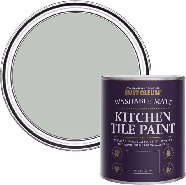 Rust-Oleum Water-Based Kitchen Tile Paint in Matt Finish, Chalk Green, 750ml