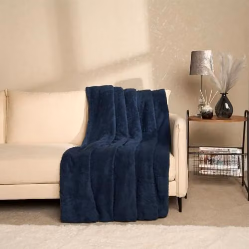 OHS Navy Blue Teddy Fleece Throw Blanket, W/D/H: 200 x 240 cm – 4