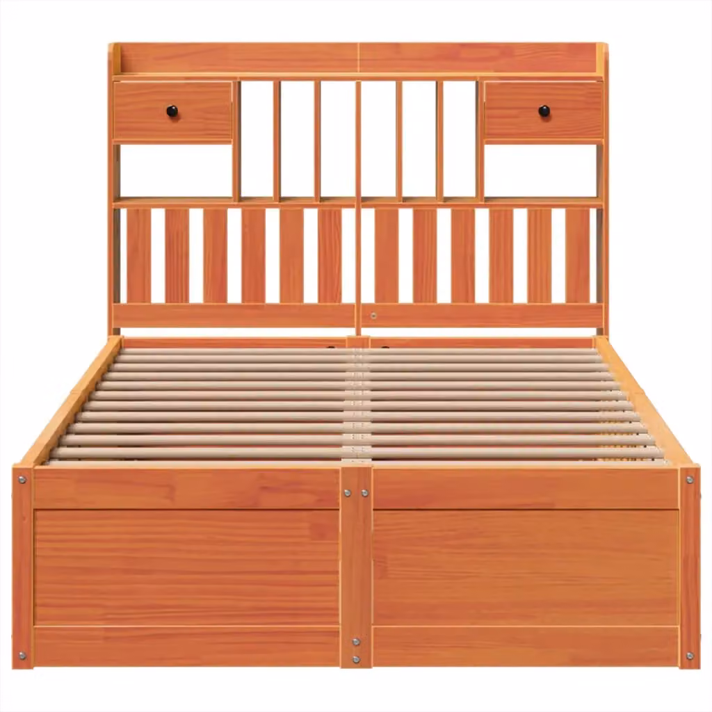 Berkfield Home Waxed Brown Solid Wood Pine Bed Frame W/D/H: 135 x 190 cm – 3