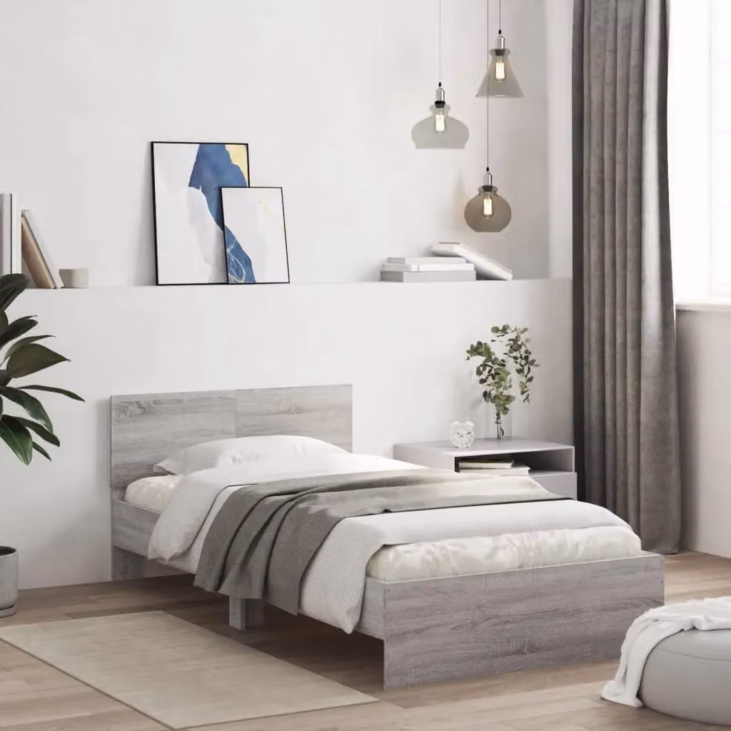 Berkfield Home Grey Sonoma Bed Frame with LED Under-Bed Lighting and USB Charging Port, W/D/H: 100 x 200 cm – 3