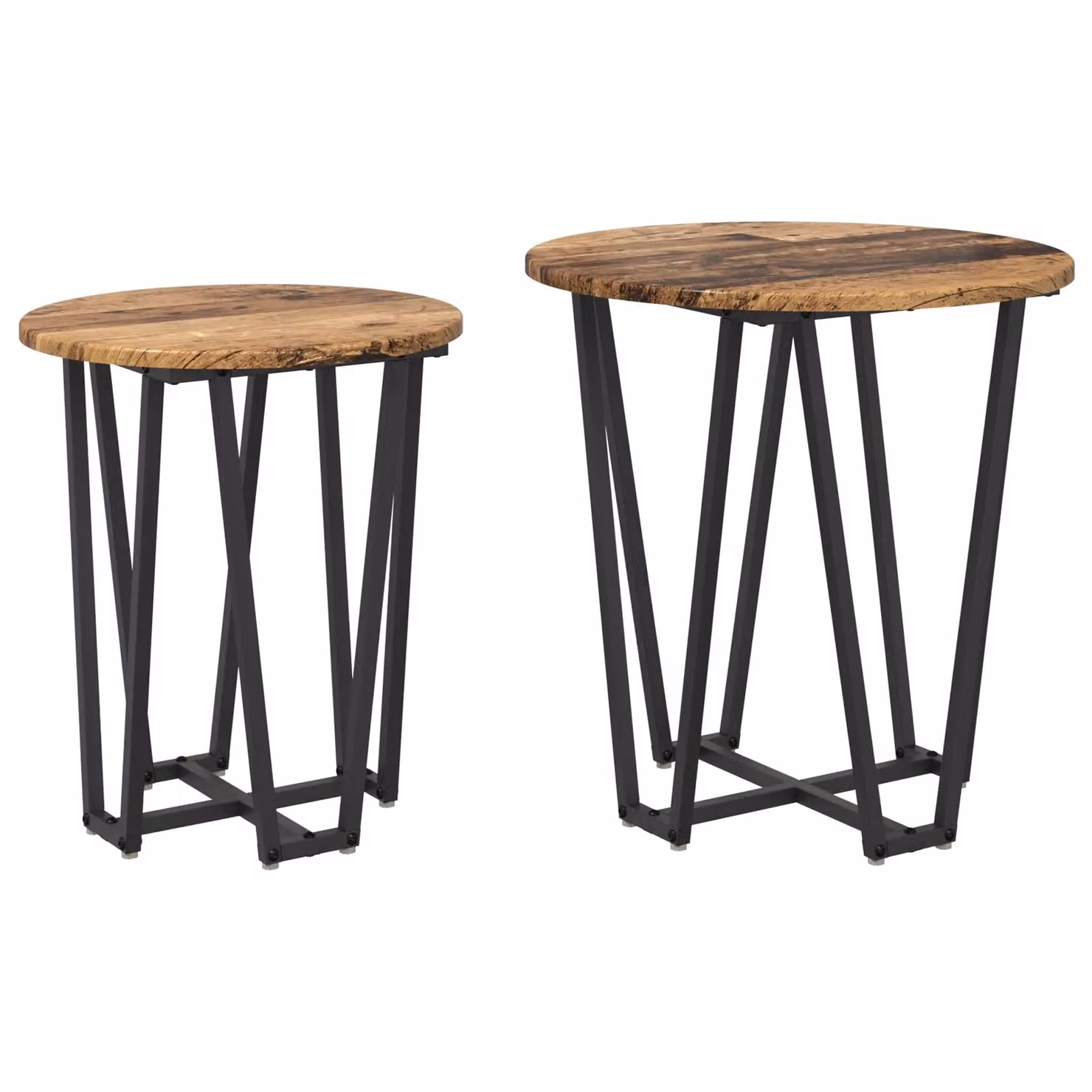 Berkfield Home Industrial Round Side Table Set of 2 in Brown Wood and Metal – 2