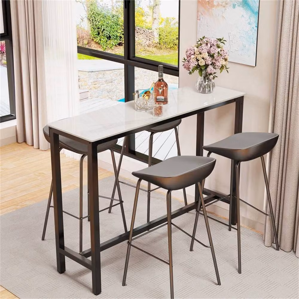 Nordara Modern Marble Top High Bar Table in White and Black, W/D/H: 105 x 40 x 40 cm – 5
