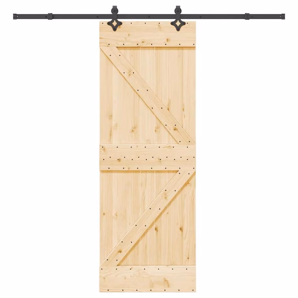 Berkfield Home Modern Sliding Door with Hardware Set in Brown Solid Wood, W: 70 cm, H: 210 cm