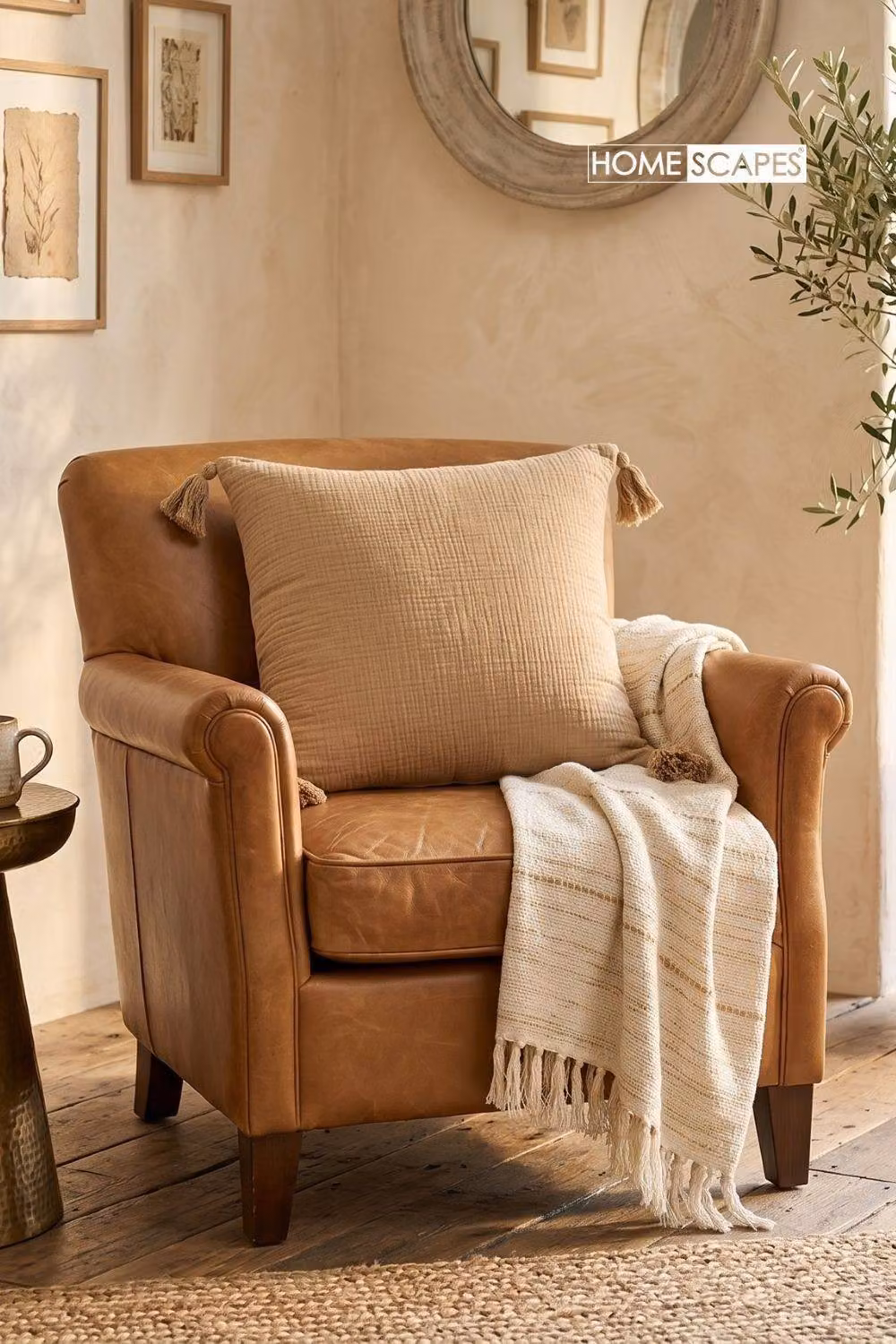 Homescapes Muslin Cotton Square Cushion with Removable Cover in Beige, W/D/H: 45 x 45 x 45 cm – 2