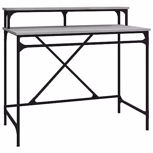 vidaXL Writing Desk in Grey Sonoma, W/D/H: 100 x 50 x 90 cm, Made of Engineered Wood and Metal