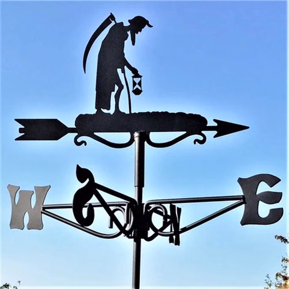 Buttercup Farm Mini Old Father Time Weathervane in Black Steel, W38 x D38 x H54 cm – 3