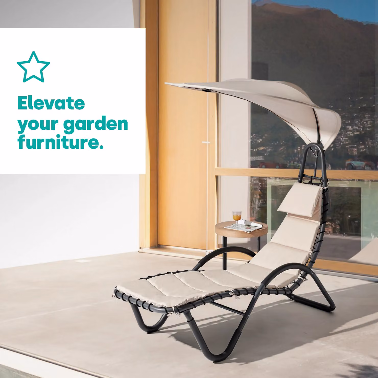 LIVIVO Bali Sun Lounger Relaxing Chair with Canopy Shade and Padded Cushions in Beige – 2