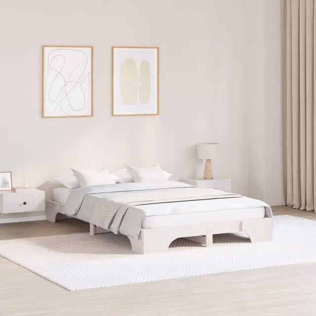 Berkfield Home White Solid Pine Wood Bed Frame W/D/H: 120 x 200 cm