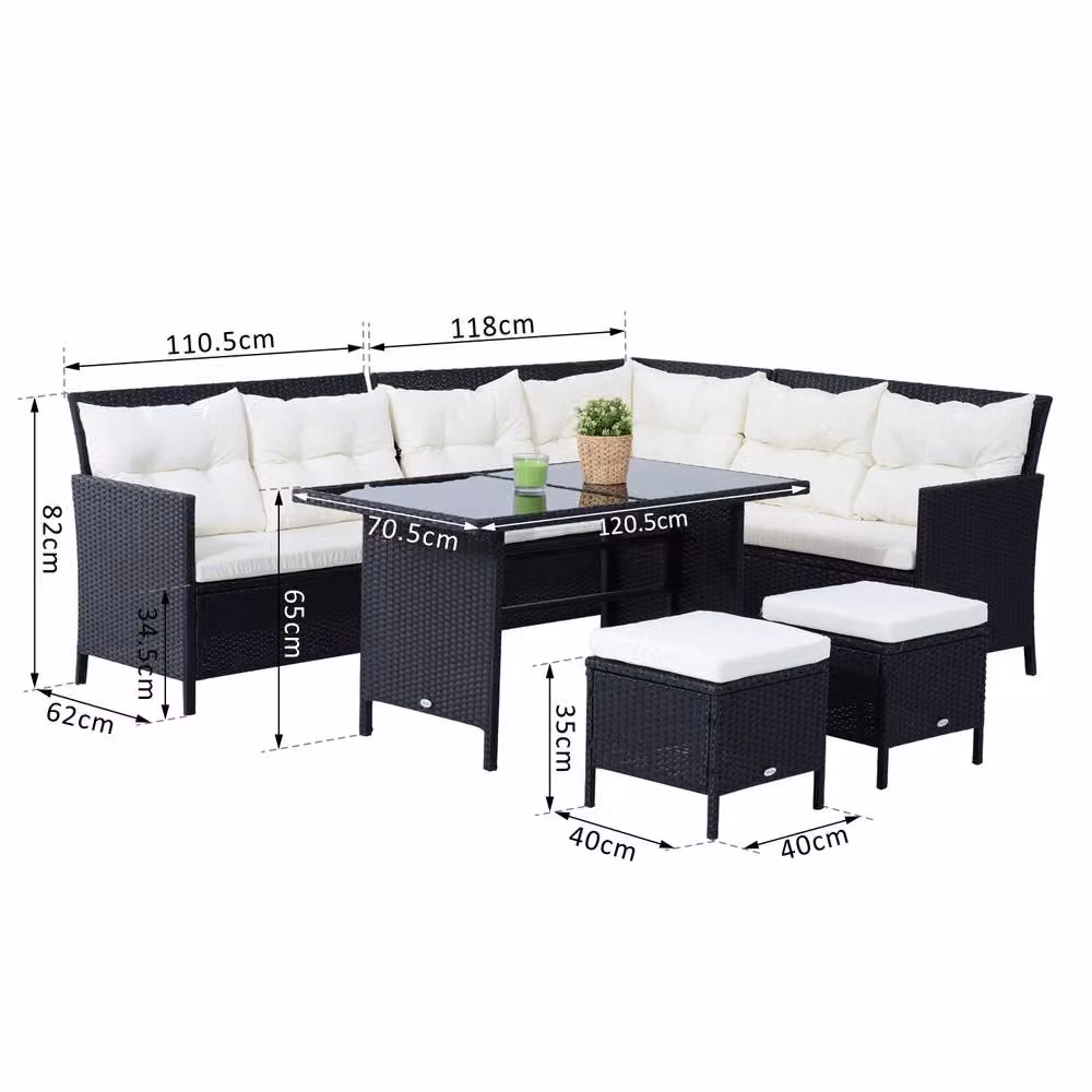 ERGOVEXA 8-Seater Rattan Garden Corner Dining Sofa Set in Black – 2