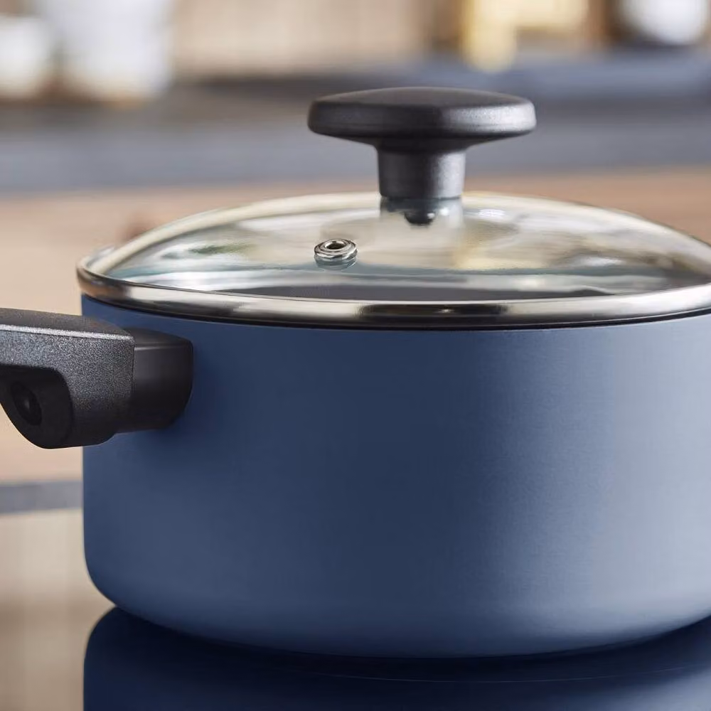 Morphy Richards 3-Piece Blue Ceramic and Aluminium Saucepan Set – 10
