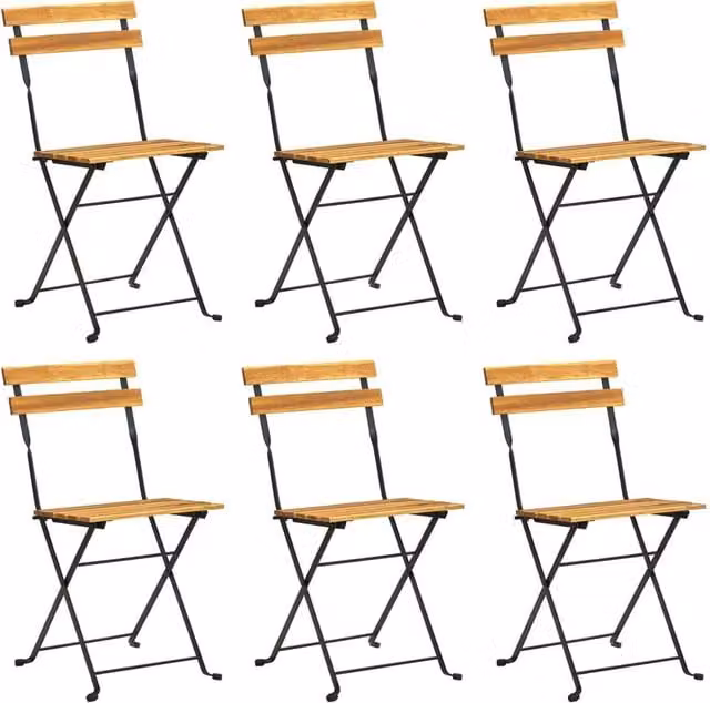 Berkfield Home Set of 6 Folding Garden Chairs in Brown Acacia Wood and Steel – 1
