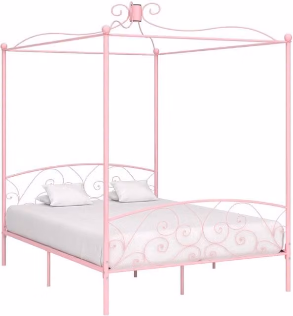 Berkfield Home Pink Metal Canopy Bed Frame W: 160 cm, D: 200 cm
