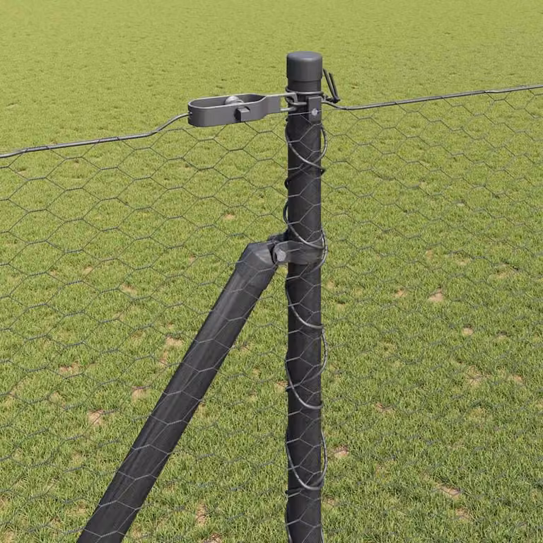 Berkfield Home Grey Steel Hexagon In-Ground Fence, W: 10 m, H: 1.5 m