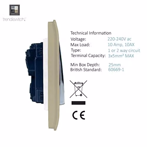 Trendi 6 Gang 2 Way Rocker Double Plate Tactile Light Switch in Gold – 2
