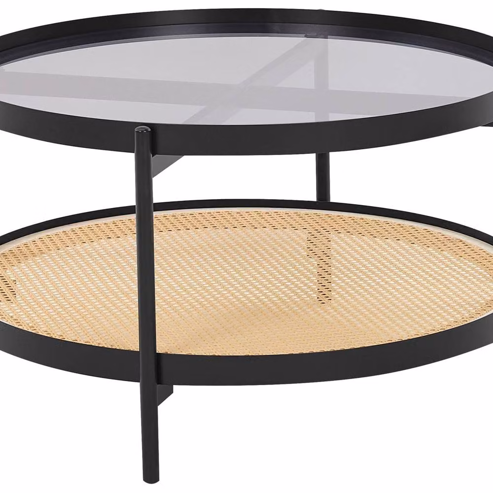 Wyld and Coco Viennese Braid Round Coffee Table with Black Metal and Tempered Glass, Diameter: 80 cm, Height: 45 cm – 2