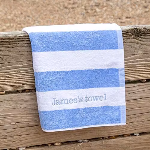 aztex Personalised Striped Cotton Pool Towel in Blue, W: 75 cm, L: 140 cm – 2