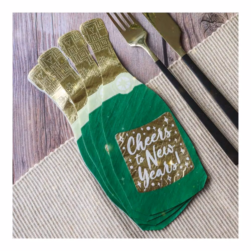 ILFD Group Ltd Pack of 20 Green and Gold New Year Champagne Bottle Paper Napkins – 4