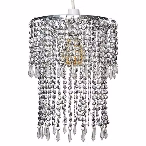 MiniSun Modern Crystal Jewel Effect Cylinder Ceiling Light Shade in Silver and Transparent, Shade Width: 22 cm